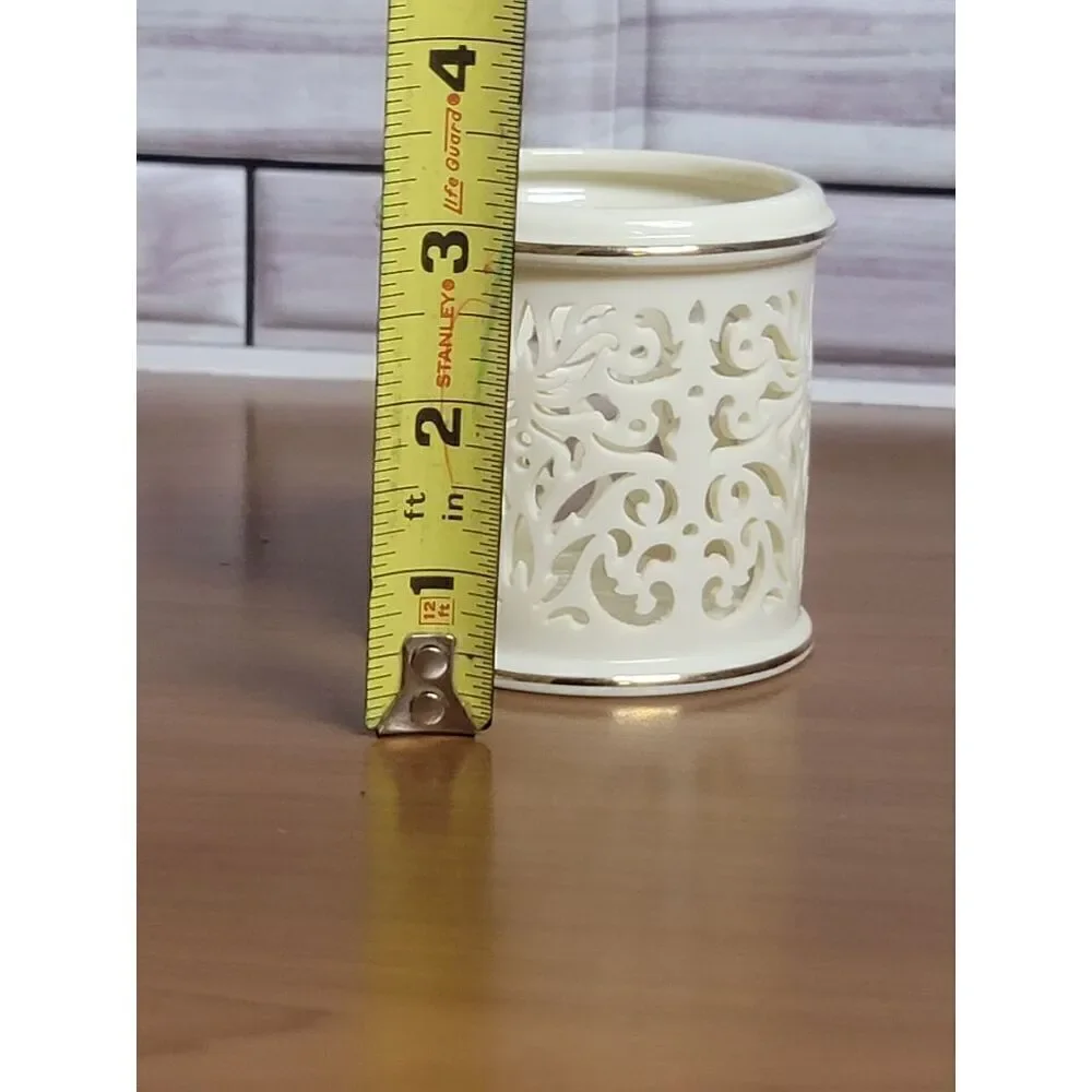 Lenox Pierced Filigree Porcelain Votive Holder Cream Gold Trim